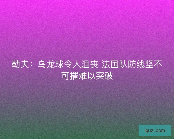 勒夫：乌龙球令人沮丧 法国队防线坚不可摧难以突破